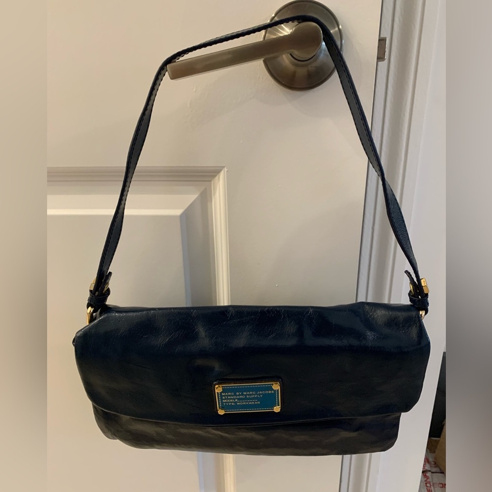 Marc by Marc Jacobs Womens Workwear Patent Leather Blue Bag 11.5 x 6.5 inches​ - Picture 2 of 9